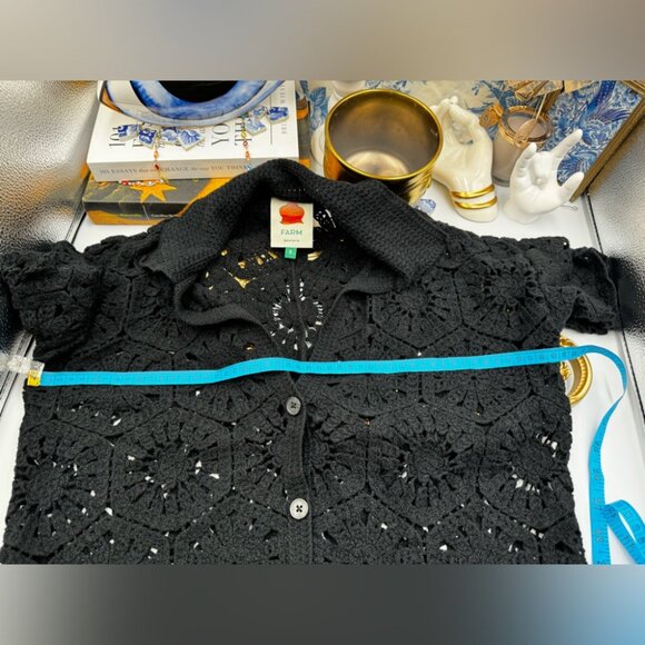 🆕 FARM Rio 🧿 NWOT Black Semisheer Floral Button-Up Crochet Cover-Up Dress, S - Picture 13 of 16